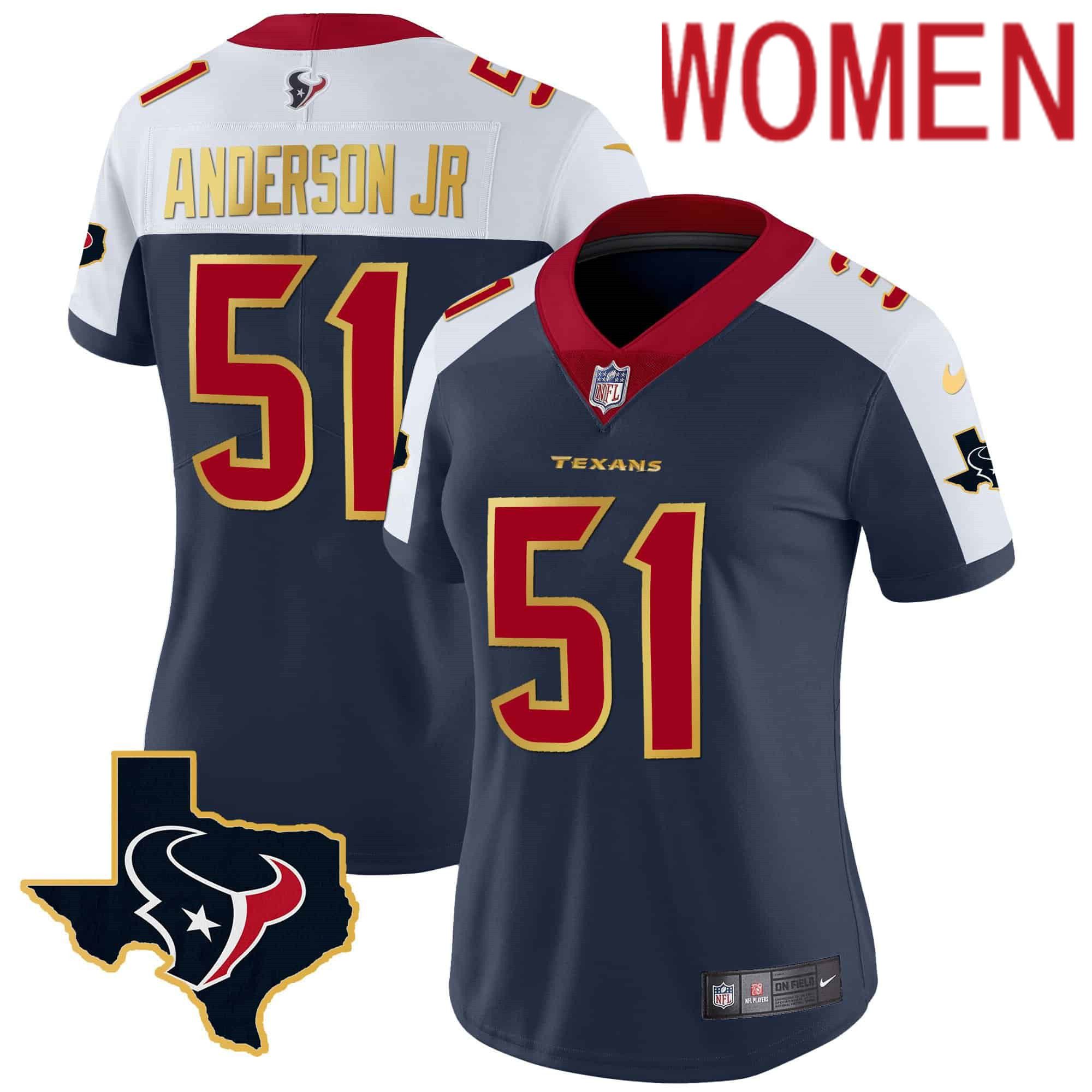 Women Houston Texans 51 Anderson jr Dark blue Gold 2024 Nike Trim Vapor NFL Jersey